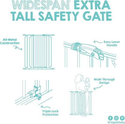 Regalo Safety 29-38.5" Baby Gate for Doorways & Bottom of Stairs, Pressure Mounted Baby Gate with Door for Babies, Toddlers & Pets, Tested & Safe for 30 Years, American Designed, American Owned, White