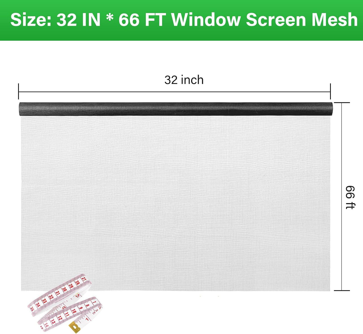 Window Screen Replacement Kit 32 Inch X 66 Feet Durable High Hardness Nanofibers Roll Screen Mesh Window Screen Repair Kit Black for Any Door and Window