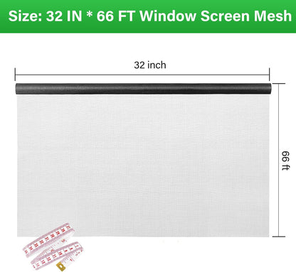 Window Screen Replacement Kit 32 Inch X 66 Feet Durable High Hardness Nanofibers Roll Screen Mesh Window Screen Repair Kit Black for Any Door and Window