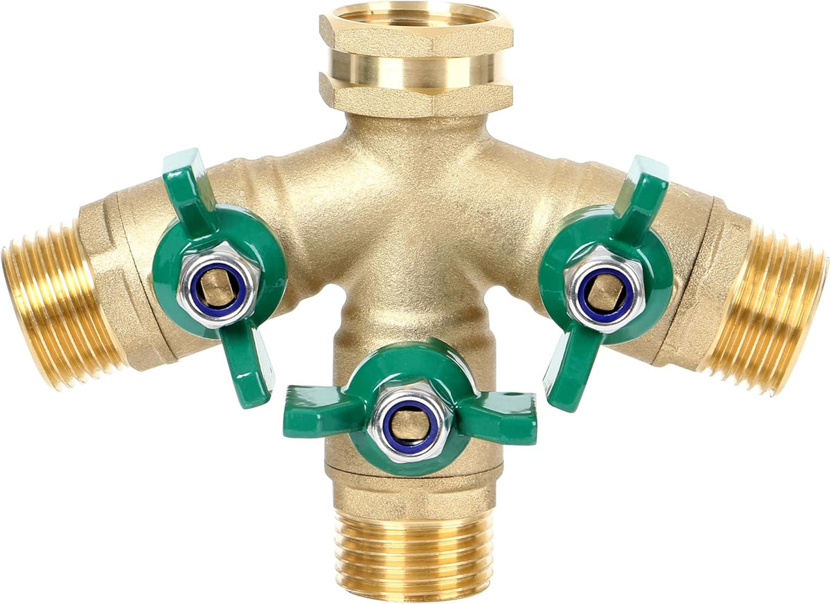 STYDDI Garden Hose Splitter Full Flow, Brass Heavy Duty Hose Splitter 2-Way High Flow, All Metal Hose Y Splitter with Shutoff, Outdoor Faucet Splitter Hose Connector, Water Hose Y Valve Tap Adapter