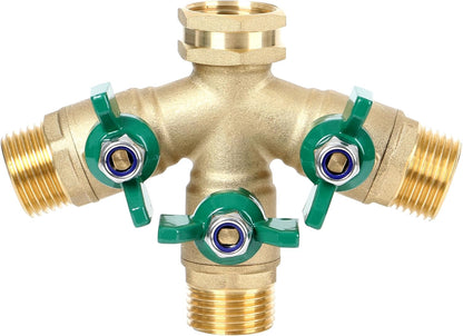 STYDDI Garden Hose Splitter Full Flow, Brass Heavy Duty Hose Splitter 2-Way High Flow, All Metal Hose Y Splitter with Shutoff, Outdoor Faucet Splitter Hose Connector, Water Hose Y Valve Tap Adapter