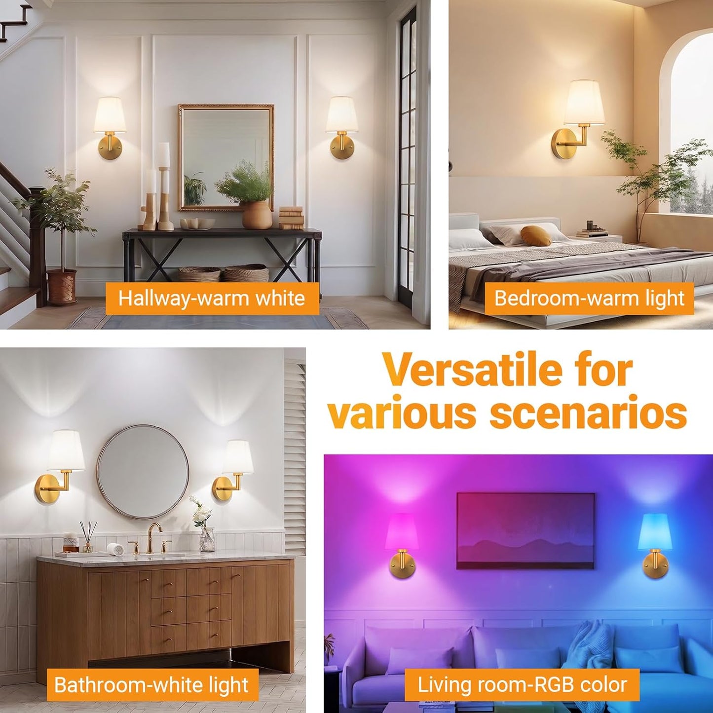 Nekhung Battery Operated Wall Sconces Set of Two, Wireless Battery Wall Light with 10000mAh RGB Dimmable Magnetic Bulb and Remote, Rechargeable Sconce Wall Decor for Bedroom Living Room Hallway