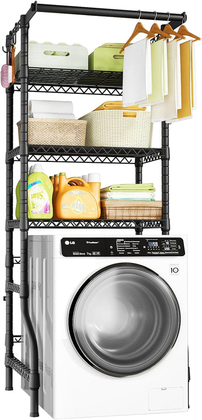 Ulif U11 Over Washer and Dryer Shelves, 3 Tiers Laundry Room Storage and Organizer Standing Shelf, Metal Freestanding Clothes Drying Rack, 33.9" W x 19.7" D x 77.6" H, Black