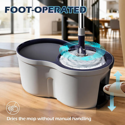 Spin Mop Bucket System,Masthome Pedal Spin Mop and Bucket with Wringer Set,EasyWring Microfiber Mop with 3 Mop Pads,360°Spinning Floor Cleaning System - Home & Office Suitable