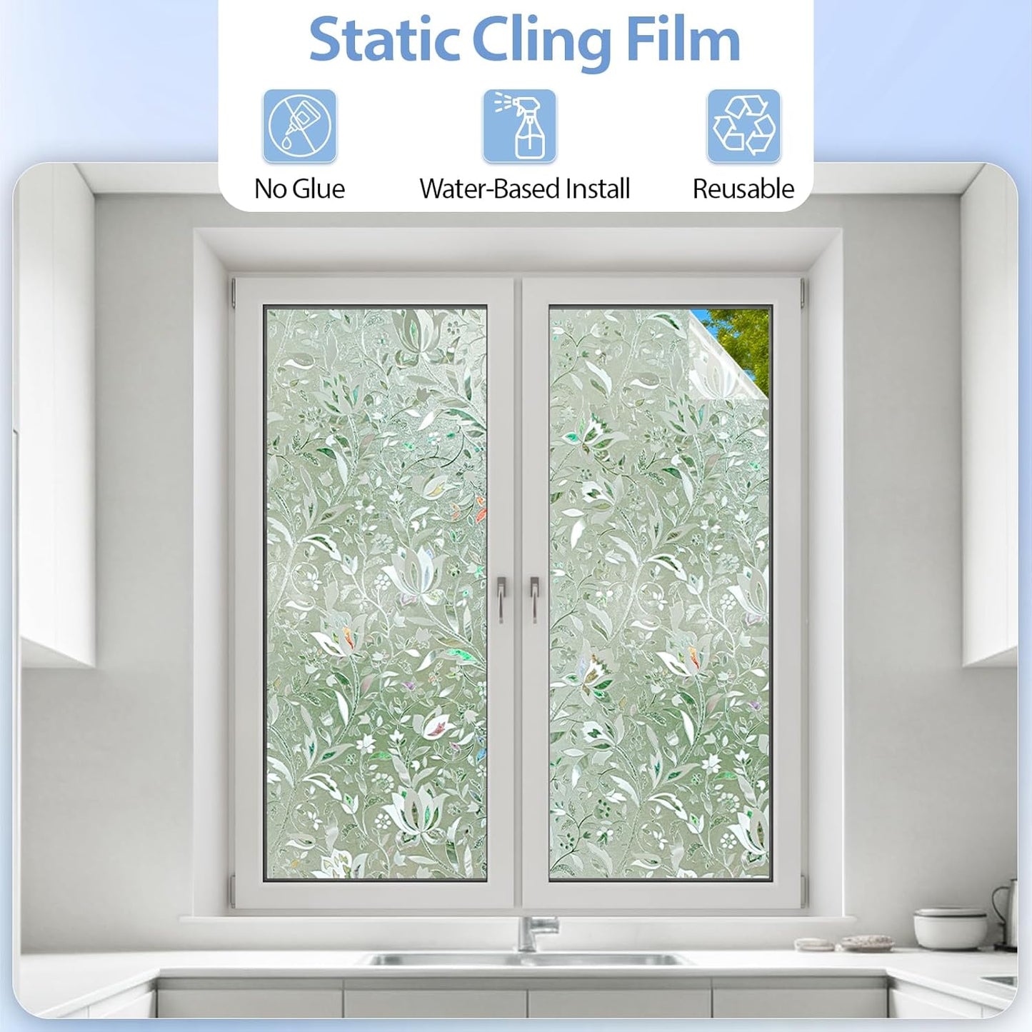 GTJ Frosted Window Privacy Film, Static Cling No Glue Removable Reusable, UV Blocking Glare & Heat Reduction, for Bathroom Glass Door Home Office, 17.5" x 78.7"in
