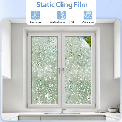 GTJ Frosted Window Privacy Film, Static Cling No Glue Removable Reusable, UV Blocking Glare & Heat Reduction, for Bathroom Glass Door Home Office, 17.5" x 78.7"in