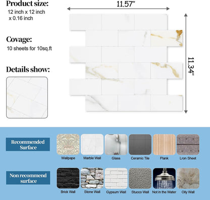 2026 New Upgrade Peel and Stick Backsplash Tile, Peel and Stick 11.34" X 11.57" Wall Tile for Kitchen, Bathroom, Fireplace, Laundry (Beige Ecru, 10 Packs)