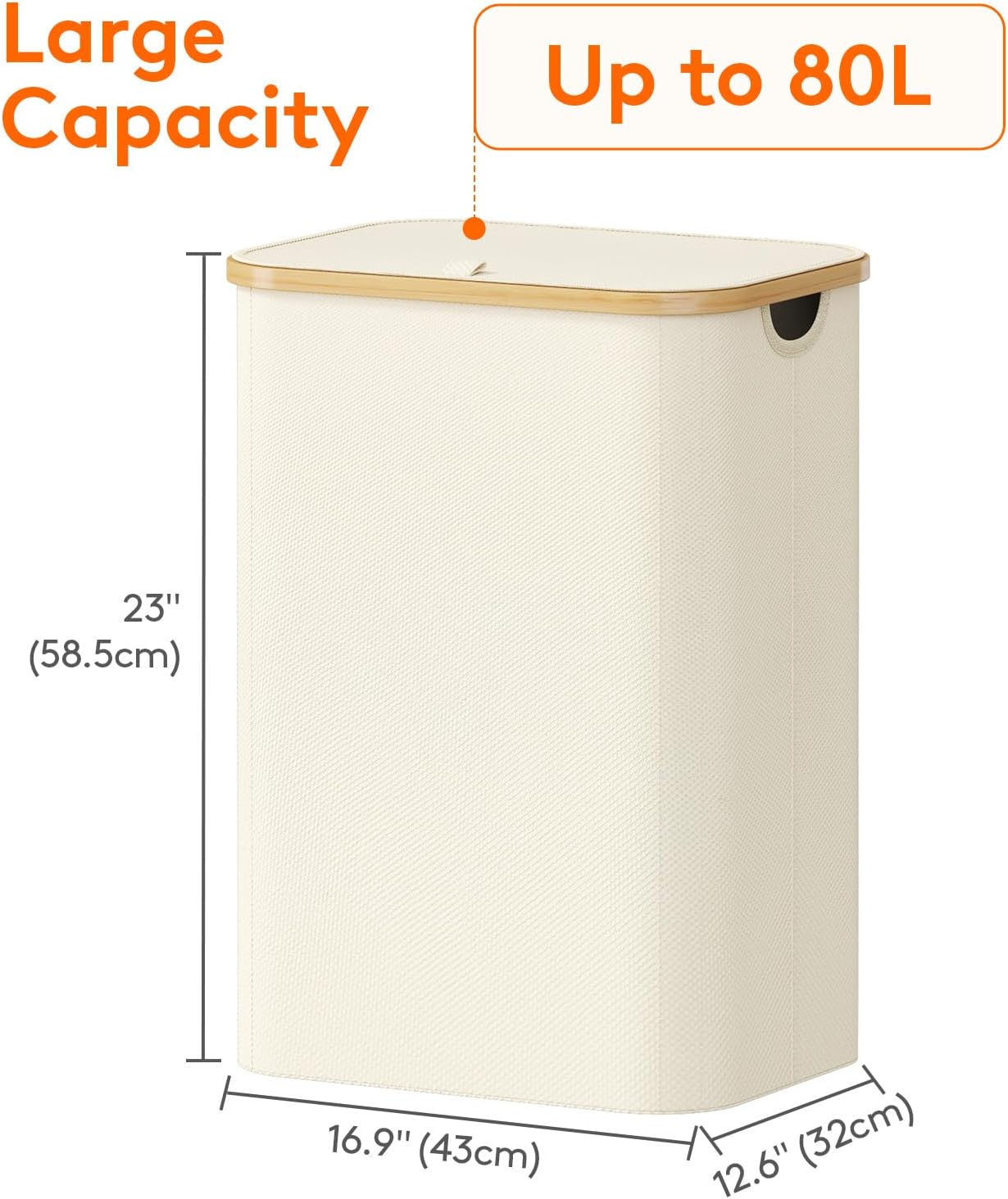 Lifewit 120L Laundry Basket with Lid, Clothes Hampers for Laundry with Bamboo Handles and 2 Removable Bag, Large Foldable Laundry Hamper for Bedroom, Bathroom, Dorm, Laundry Room, Beige