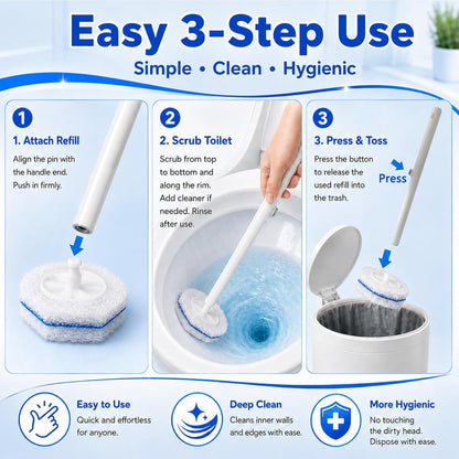 Toilet Wand Starter Kit – Disposable Toilet Bowl Brush Cleaning System, 50 Scrubbing Refills, Wand Handle & Wall-Mounted Hook