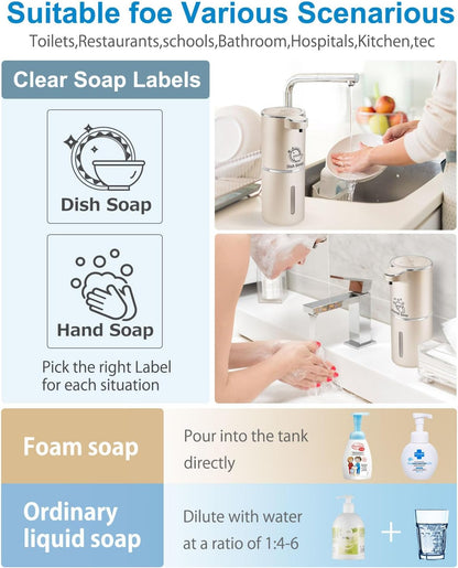 Automatic Foaming Soap Dispenser,4-Level Adjustable Foam, Wall Mount, USB Rechargeable,12.8oz/ 380ml,Touchless Hand & Dish Soap Dispenser for Bathroom, Kitchen,Hotel, Restaurant