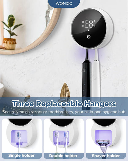 UV Toothbrush Sanitizer and Holder, WONICO Smart Tooth Brush Holders for Bathroom, Toothbrush Wall-Mounted Cleaner Organizer with Auto-Inductive Cover Fits Electric, Manual Toothbrushes for Home