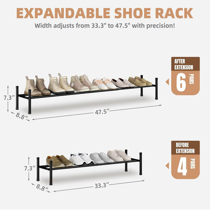STORAGE MANIAC Long Expandable Shoe Rack, 18 Pairs Metal Wide Stackable Shoe Rack, Adjustable Shoes Shelf, Freestanding Shoes Organizer for Closet, Entryway, Hallway, Garage, Front Door, 3 Tiers