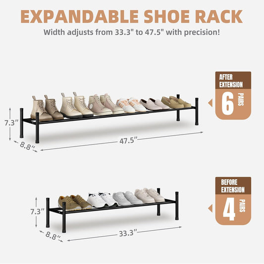 STORAGE MANIAC Long Expandable Shoe Rack, 18 Pairs Metal Wide Stackable Shoe Rack, Adjustable Shoes Shelf, Freestanding Shoes Organizer for Closet, Entryway, Hallway, Garage, Front Door, 3 Tiers