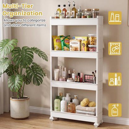 GOFLAME 4-Tier Rolling Utility Cart, Multifunctional Slim Storage Trolley with Detachable Trays and Wheels, Mobile Shelving Unit Organizer for Kitchen, Living Room and Bathroom (20” × 5” × 40”)