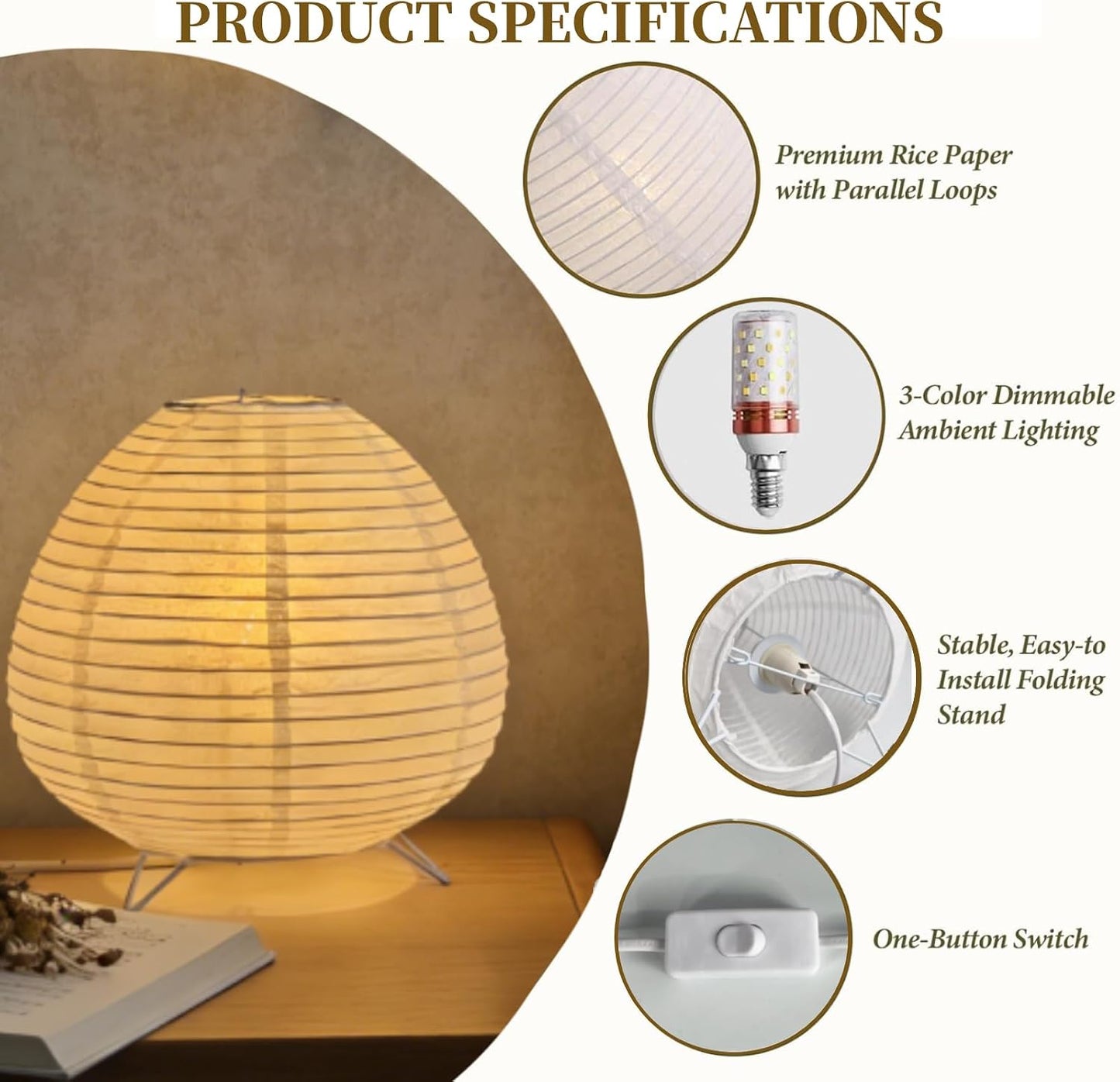 Small Rice Paper Lamp, Japanese Lamp Lantern Table Lamp, Paper Table Lamp, Lantern Lamps for Desk Bedrooms Bedside Night Light (Tower)
