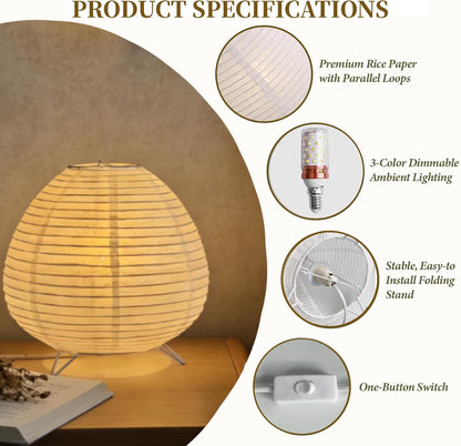 Small Rice Paper Lamp, Japanese Lamp Lantern Table Lamp, Paper Table Lamp, Lantern Lamps for Desk Bedrooms Bedside Night Light (Tower)