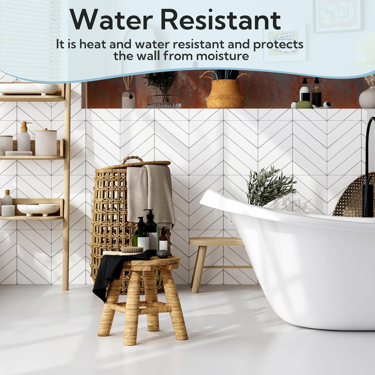 20 Sheets Herringbone Tile Sticker, Peel and Stick Backsplash for Kitchen, 2.5mm Thick Self Adhesive Wall Tile with Grey Grout, Waterproof Stick on Backsplash for Bathroom, RV, White