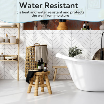 20 Sheets Herringbone Tile Sticker, Peel and Stick Backsplash for Kitchen, 2.5mm Thick Self Adhesive Wall Tile with Grey Grout, Waterproof Stick on Backsplash for Bathroom, RV, White