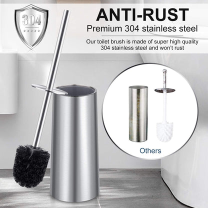 Toilet Brush and Holder, 2 Pack Toilet Brush with 304 Stainless Steel Long Handle, Toilet Bowl Brush for Bathroom Toilet-Ergonomic, Elegant,Durable (White)