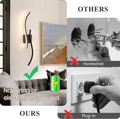 CANEOE Battery Operated Wall Sconce Set of 2, 18000mAh Gold Rechargeable Wall Lights with Remote Control,3000K-6000K Dimmable LED Wireless Wall Light for Living Room Bedroom Hallway,39.3 Inch (Gold)