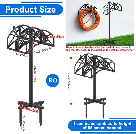 Garden Hose Holder Heavy Duty Water Hose Holder Holds 160 FT * 2 Hoses 4 Spikes Hose Reel Freestanding Hose Hanger Sturdy Hose Storage Stand with 90°Rotatable Hook for Outside Yard Lawn