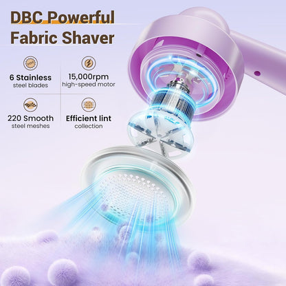 DBC Fabric Shaver & Lint Remover for Clothes, Sweaters & Furniture - 6-Leaf Blade, 3 Speeds, 2H Runtime, Portable Design Perfect for Travel, Includes 2 Extra Blades