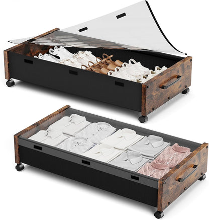 KITHELP Under Bed Storage Containers with Wheels, 2 Pack Underbed Shoe Storage Organizer with Removable Lids, Large Rolling Under Bed Storage Dresser Drawers for Clothes Toys Shoes Blankets