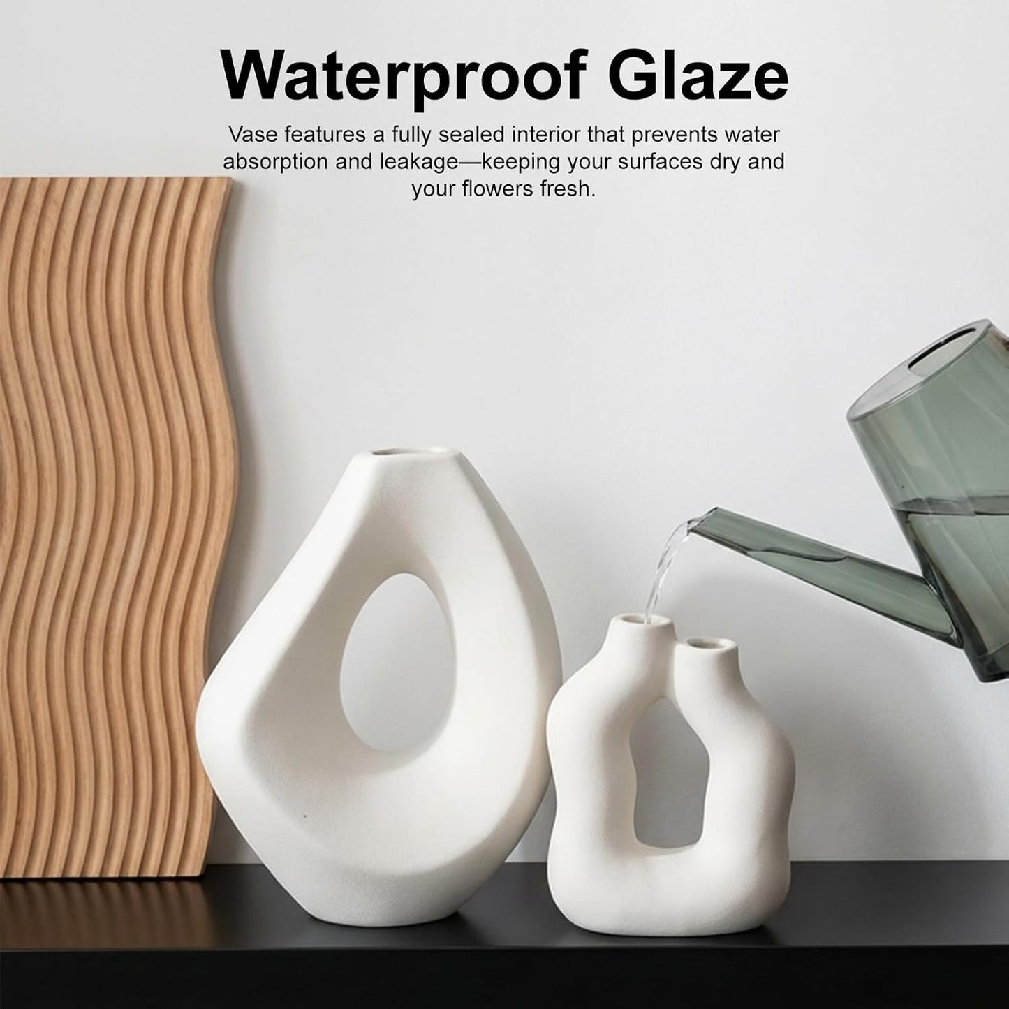 Ceramic Vase Set of 2, Modern Donut Vases for Nordic Minimalist Boho Home Decor, Centerpieces for Dining Tables Living Room Shelf Bookshelf Mantel Entryway Office House