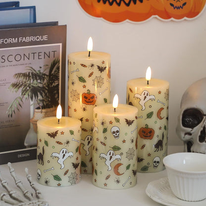 Lezonic Ivory LED Flameless Candles with Remote Timer, 4 Pack Battery Operated Candles Flickering, Grease Design Real Wax Pillar for Wedding Decor, Centerpiece, Birthday Gifts (4/5/6/8 Inch)