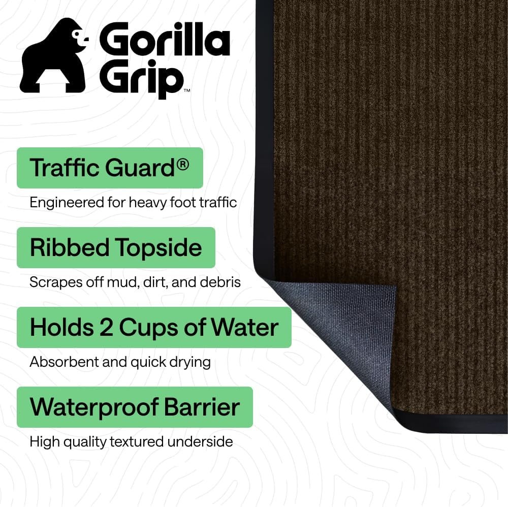 GORILLA GRIP Waterproof Traffic Guard Door Mat, Heavy Duty Entryway Mats, Strong Backing Commercial Utility Rugs for Office Hallway, Garage Floor and Home, Low Profile Carpet Runner, 29x17, Black