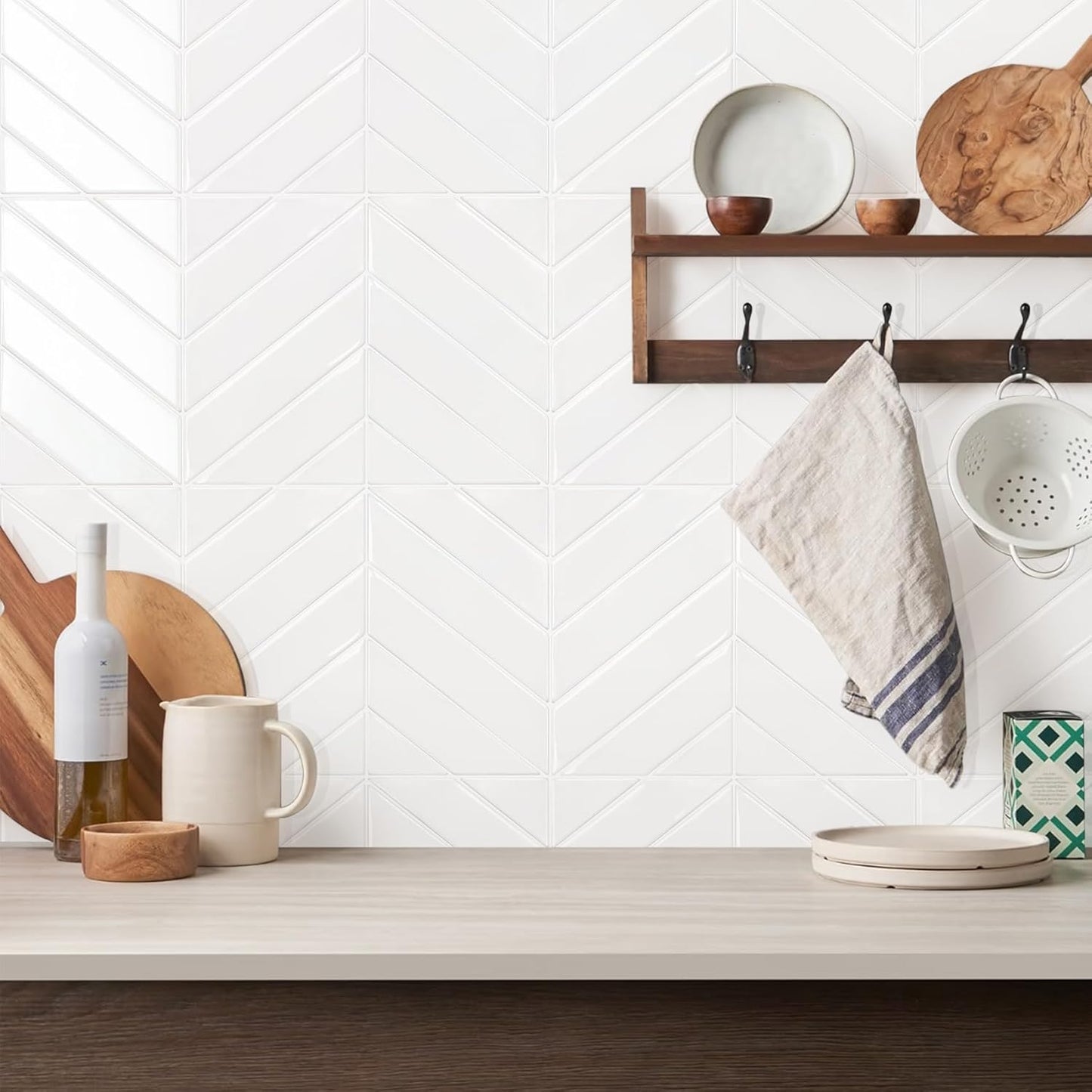 STICKGOO 10 Sheets Thicker Herringbone Peel and Stick Backsplash, 12.6”×9.7” Stick on Wall Tiles, Self Adhesive Tile Sticker for Kitchen Backsplash and Bathroom, White with Grey Grout