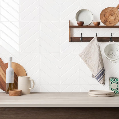 STICKGOO 10 Sheets Thicker Herringbone Peel and Stick Backsplash, 12.6”×9.7” Stick on Wall Tiles, Self Adhesive Tile Sticker for Kitchen Backsplash and Bathroom, White with Grey Grout