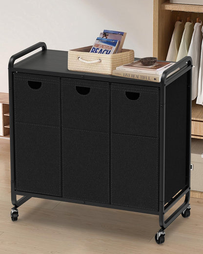 Laundry Sorter 3 Section,Laundry Basket with Wheels,3×15.8 Gal (60L) Laundry Hamper Organizer with Large Wooden Desktop Sorter,Pull-Out and Removable 900D Oxford Fabric Laundry Bags for Laundry Room