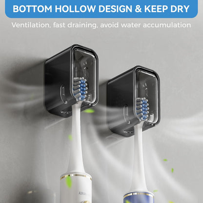 Toothbrush Holders for Bathrooms, 2PCS Innovation Single Slot Toothbrush Holder Wall Mounted with Cover for Shower, Single Toothbrush Dispenser Storage Organizer for Family & Travel