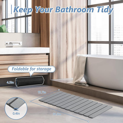 AWW Foldable Stone Bath Mat, Quick Dry Diatomaceous Earth Bath Mat with Non-Slip Mat, Super Absorbent, Easy to Clean, Compact for Small Bathrooms, 23.6 x 15.5, Grey