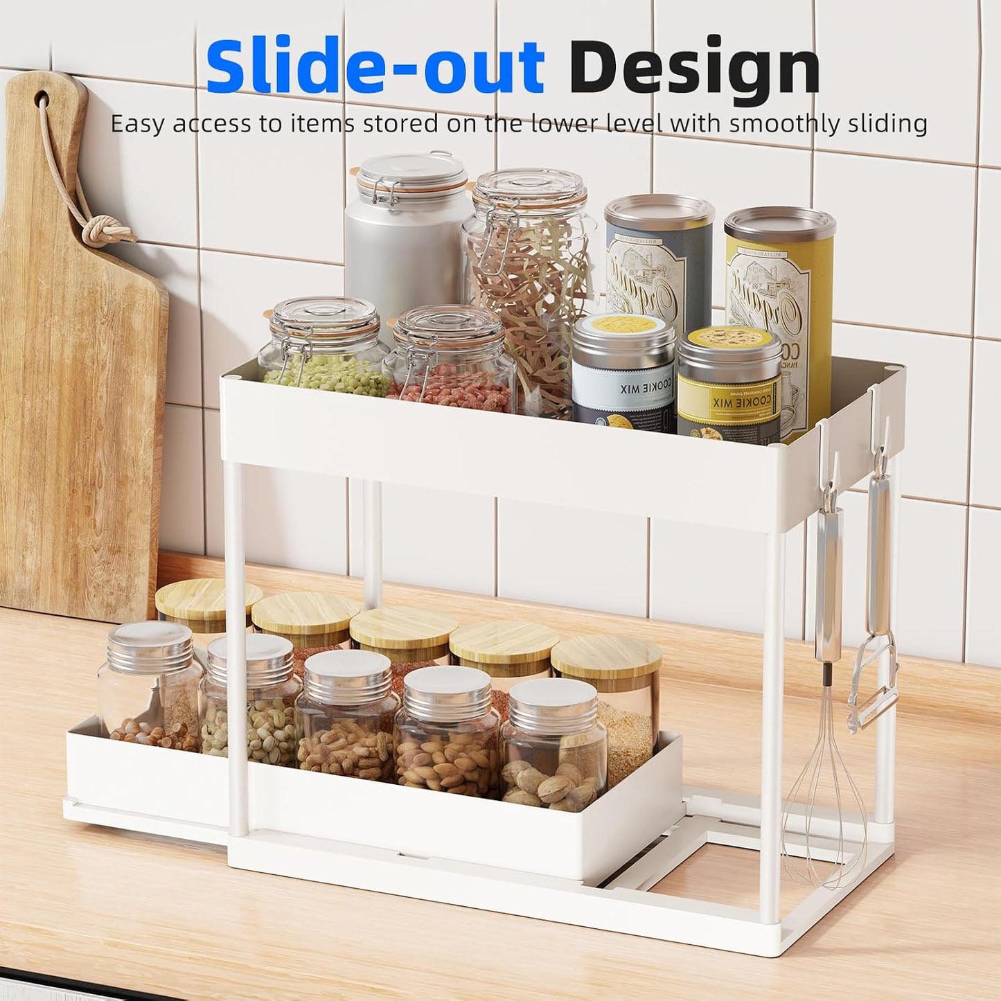 Simple Trending Under Sink Organizer 2 Pack, Sink Pull-Out Sliding Storage Cabinet, 2-Tier Under Shelf Organizer for Kitchen Bathroom, Black