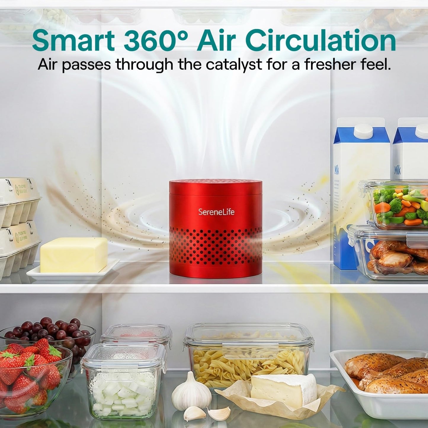 SereneLife Fridge Deodorizer & Odor Eliminator, Multi-Use Refrigerator Deodorizer Aluminum Pod for Freezer, Closet, Car, Shoes & Enclosed Spaces, Compact, Reusable & Lasts Up to 10 Years (Gray)