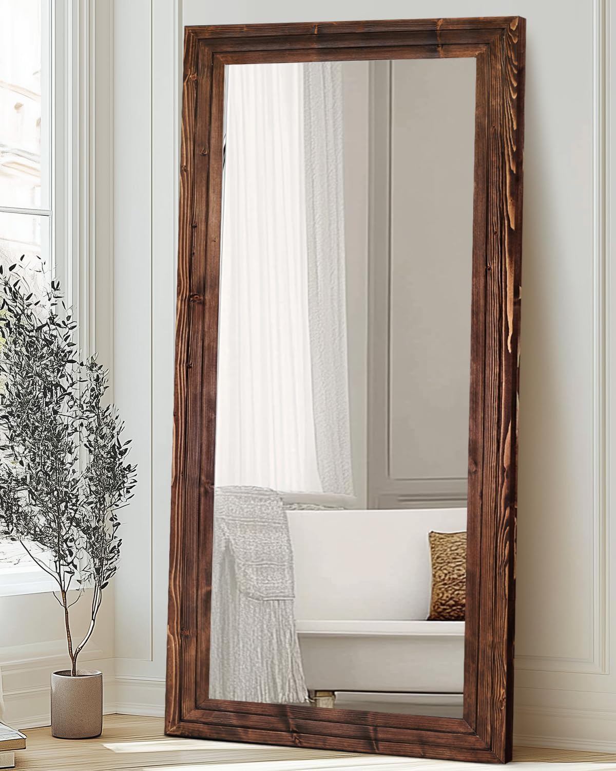 Full Length Mirror 65"x22" with Stand Solid Wood Frame Floor Large Mirror for Living Room, Bedroom Hanging Standing or Leaning Wall-Mounted, New Black