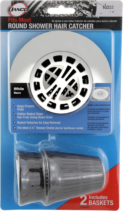 Danco Snap-in Shower Drain Cover with in-Drain Hair Catcher, 4-1/4" Round, White Strainer, (10533)