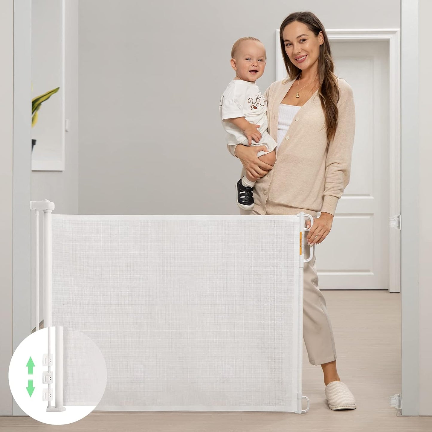 Retractable Baby Gate, Momcozy Mesh Baby Gate or Mesh Dog Gate, 33" Tall,Extends up to 55" Wide, Child Safety Gate for Doorways, Stairs, Hallways, Indoor/Outdoor