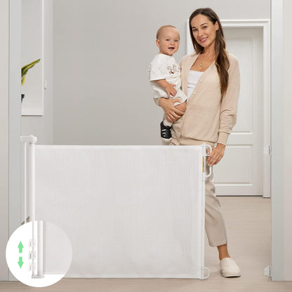 Retractable Baby Gate, Momcozy Mesh Baby Gate or Mesh Dog Gate, 33" Tall,Extends up to 55" Wide, Child Safety Gate for Doorways, Stairs, Hallways, Indoor/Outdoor