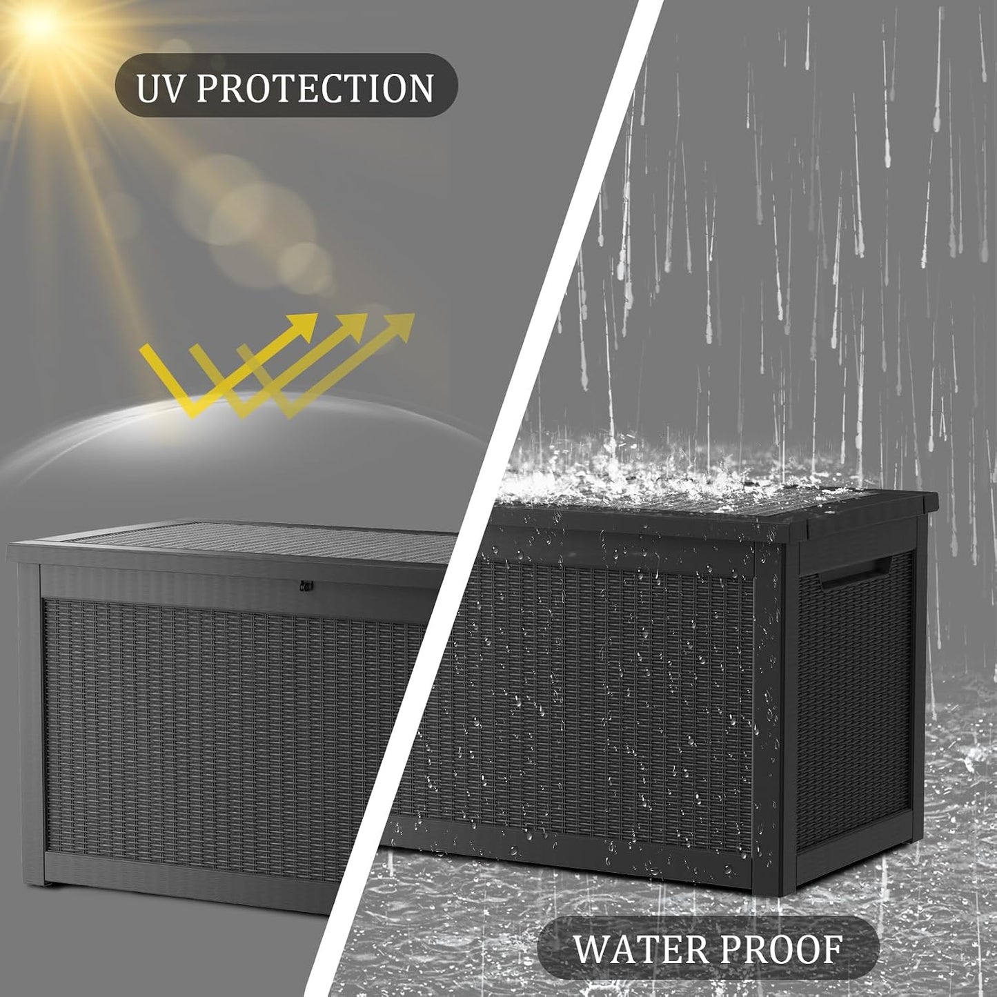 200 Gallon Deck Boxes Outdoor Waterproof, Outdoor Storage Box with Lockable Lid & UV-Resistant for Patio Furniture, Outdoor Cushions, Garden Tools and Pool Supplies, Light Brown