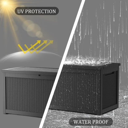 200 Gallon Deck Boxes Outdoor Waterproof, Outdoor Storage Box with Lockable Lid & UV-Resistant for Patio Furniture, Outdoor Cushions, Garden Tools and Pool Supplies, Light Brown