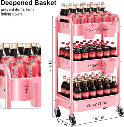 2 Tier Small Rolling Cart Metal with Wheels, White Under Desk Storage Cart on Wheels, Short Utility Roller Caddy Carts Organizer for Art,Craft,Pantry,Bathroom, Two Tiered Shelf Trolley,22 Inches Tall