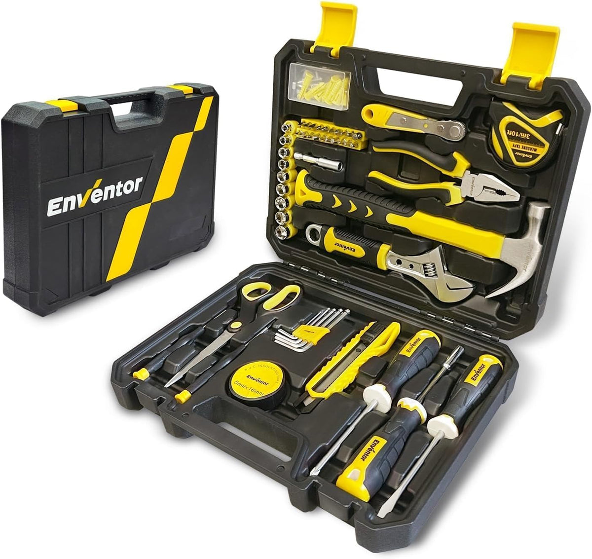 ENVENTOR Home Tool Kit, Basic Household Auto Repair Tool Set with Toolbox Storage Case, General Household Tool Kit for Men Women Home Maintenance, DIY Projects, 90 PCS General Hand Tools Kit