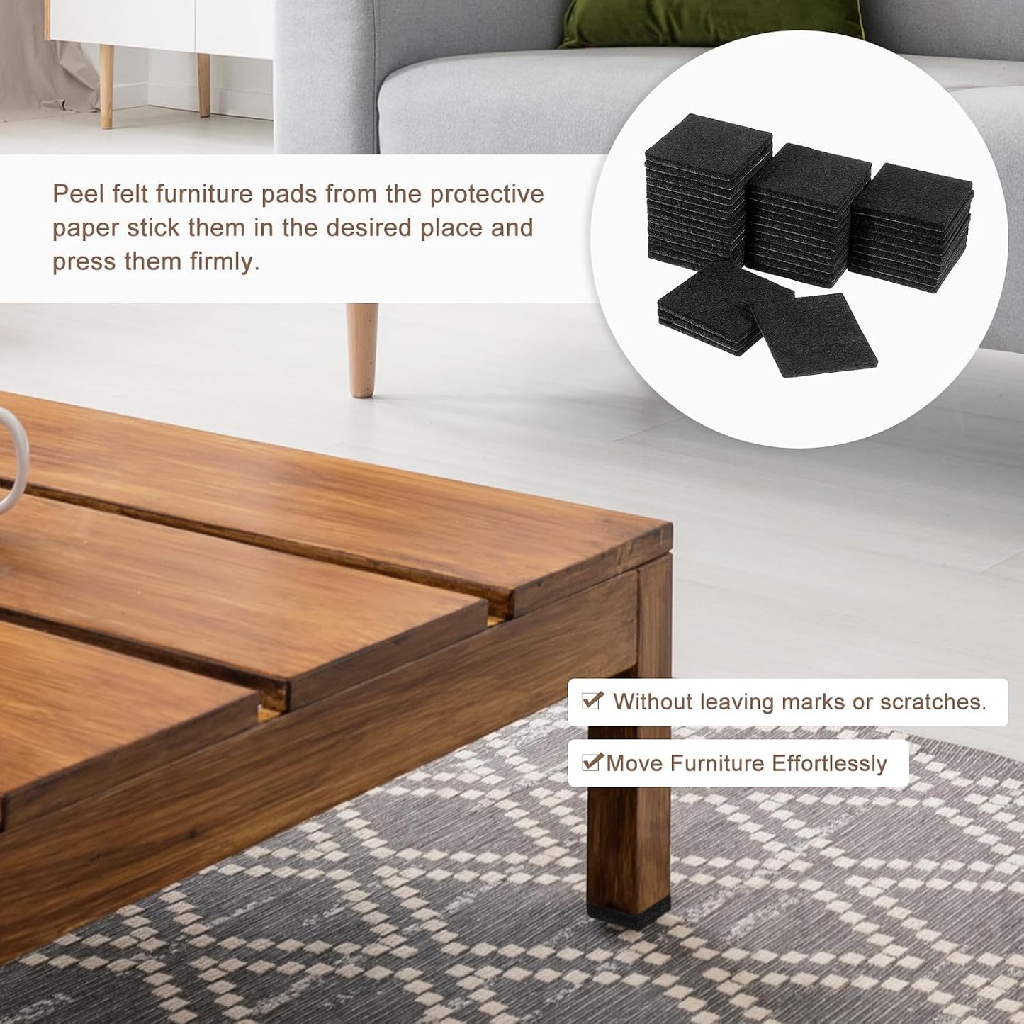 uxcell Furniture Pads, 36Pcs 1.5" - Square Self Adhesive Felt Furniture Pads, Floor Protectors for Furniture Feet Chairs Legs Hardwood Floors (Black)