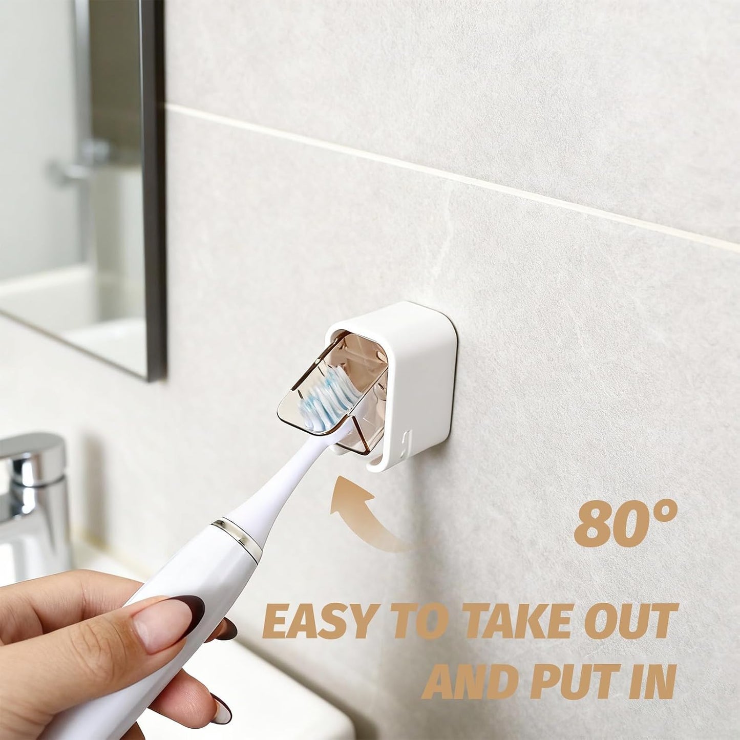 4PCS Toothbrush Holder Wall Mounted with Cover, Toothbrush Holder Single Slot Toothbrush Dispenser Storage Organizer for Bathroom Family & Travel
