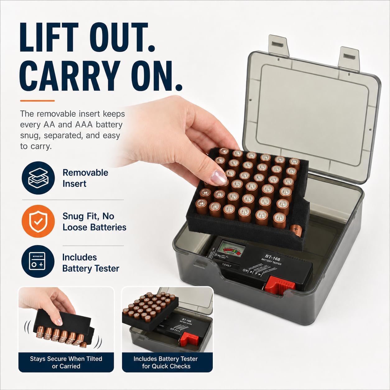 FULLCASE Battery Organizer Storage Case with Tester,Holds 18 AA & 18 AAA Batteries