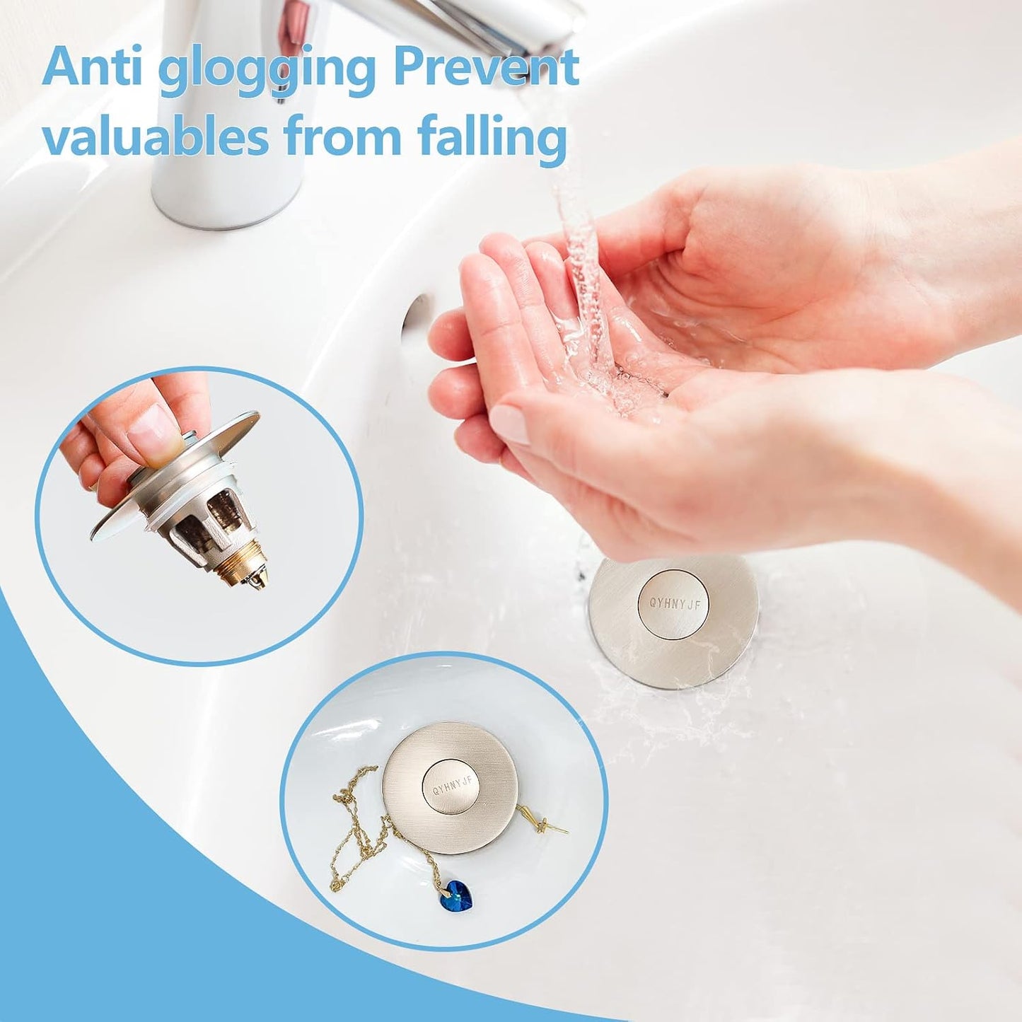 QYHNYJF Bathroom Sink Stopper with Hair Catcher – Universal Pop-Up Drain Strainer for 1.1–1.5 inch US Standard Sink Drain Holes, Anti-Clog Basin Stopper, Silver