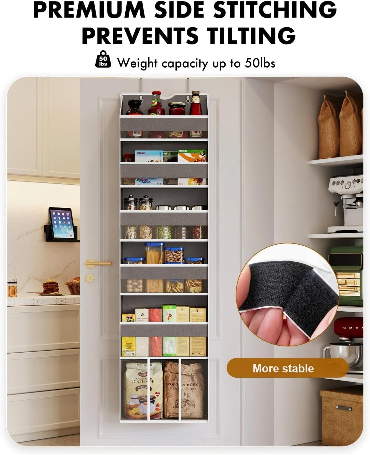 Over the Door Hanging Organizer - Closet Door Organizer and Storage with Large Pockets, Swing-Proof Behind The Door Organizer for Bathroom Nursery (Grey, 1 Pack -Extra Large 6 Tier)
